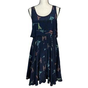 Anthropologie Sariah Silk Sleeveless Fit Flare Dress Navy Abstract Print Size S